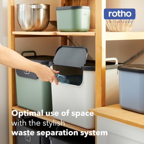 Rotho Jive Waste Separation System Set of 3 Waste Separation System 30 L for the Kitchen, Plastic (PP Recycled), Dark Grey/White/Green, 3 x 30 L (39.8 x 29.8 x 50.1 cm) - Image 2
