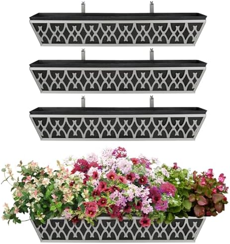 4 Pack 30 Inch Window Boxes Planters Railing Planter Box with Adjustable Brackets & Non-Woven Fabric Plant Grow Bags Deck Railing Planter Boxes Balcony Hanging Flower Box for Outdoor Plants by KarlliuHOMEGARDEN