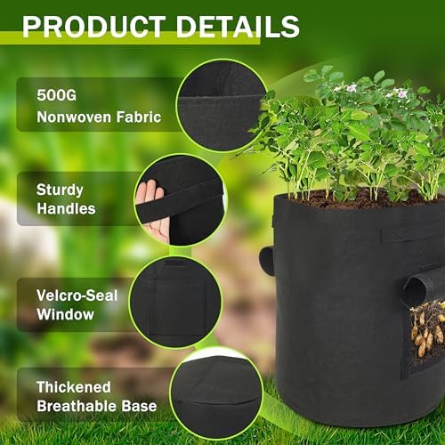 4-Pack 15-Gallon Grow Bags with 2 Flaps and Reinforced Handles,Non-Woven Potato Grow Bags, Heavy-Duty Thickened Aeration Fabric Pots for Potatoes, Tomatoes, Flowers, and Vegetables - Image 3