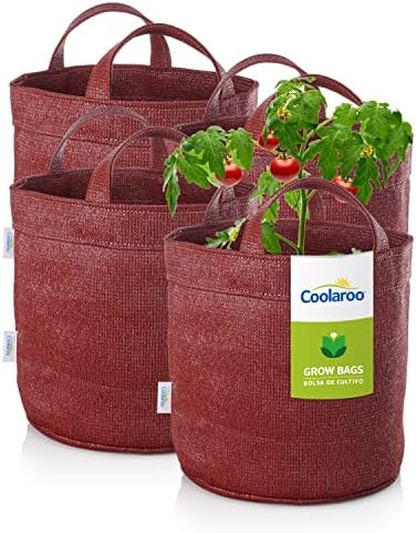 Coolaroo 4-Pack 10 Gallon Heavy Duty Plant/Vegetable/Fruit/Flower Breathable Fabric Grow Planter Pot Bags with Handles, Brick by Coolaroo