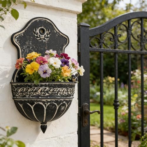 Vintage Rustic Wall Planter Distressed Decor Iron Hanging Plant Basket Shabby Metal Wall Mounted Flower Holder Pot Stand for Indoor Outdoor Home Balcony Patio Farmhouse Garden Decorative Bird Black - Image 3