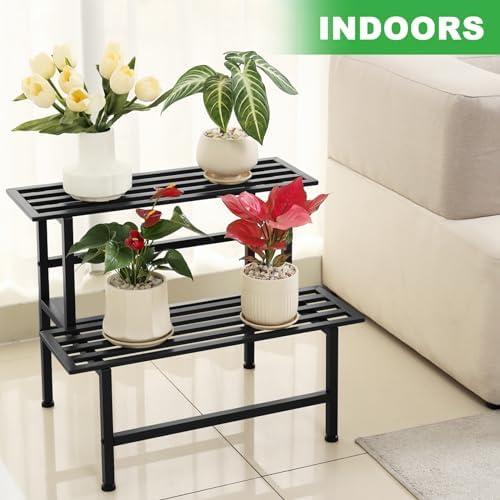 Dipion 2 Tier Metal Plant Stand Outdoor Indoor,Ladder Plant Shelf,Black - Image 4
