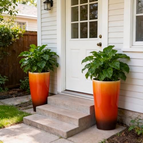 21 inch Tall Planters for Outdoor & Indoor Plants, Set of 2 Large Outdoor Planters for Porch, Tall Planter (Orange) - Image 5