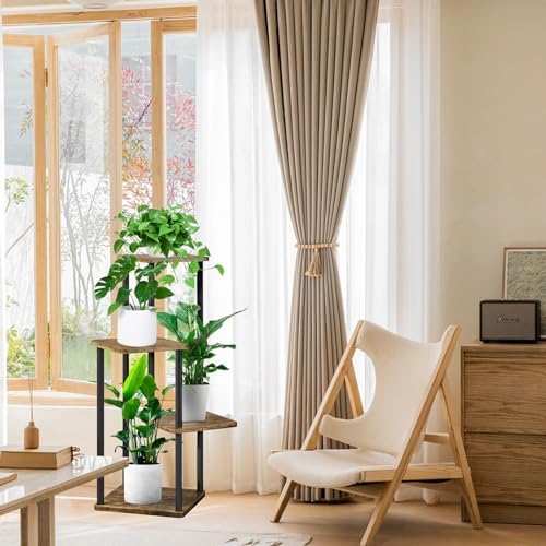 4 Tier Plant Stand Indoor, Thickened Metal Wood Corner Plant Shelf Stands for Multiple Plants, Indoor Tall Plants Stand Tiered Flower Holder for Living Room Patio Garden Balcony(Black+Brown) - Image 5