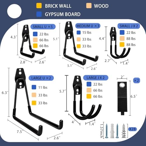 KOFANI Steel Garage Storage Hooks-16 Pack Black Heavy Duty Wall Mount Hooks - Image 2