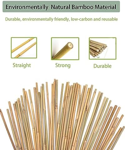 4 Ft Bamboo Stakes with 100 Twist Ties Natural Bamboo Garden Stakes for Tomatoes Cucumber Grapes Pole Beans Trees Potted Dahlia Flowers and Climbing Plants - Pack of 25 - Image 3