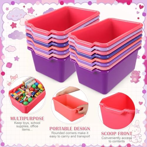 Dandat 32 Pcs Cubby Bins for Classroom Plastic Book Bins,Pink Series - Image 3
