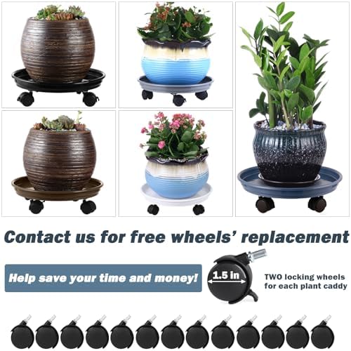 6 Packs Plant Caddy with Wheels 11.8" Plastic Rolling Plant Dolly Coasters Heavy-duty Wheeled Planter Mover Rollers Indoor Outdoor Wheeled Flower Pot Base Saucers with Casters, Black - Image 4