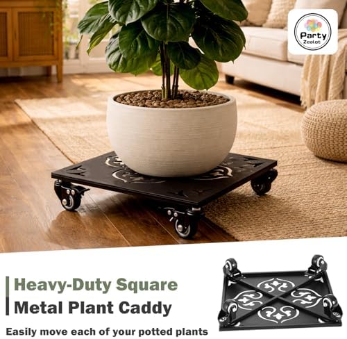 1 Pack Large Square Metal Plant Caddy with Wheels 12 Inches Heavy-duty Rolling Plant Stands with Casters Wheeled Flower Pot Mover Rollers Rust-proof Iron Planter Dolly Coasters Indoor Outdoor Use - Image 4