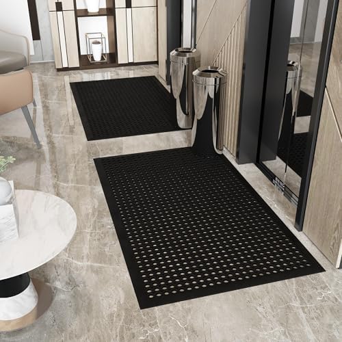 Ottomanson Heavy Duty Rubber Floor Mat – Non-Slip, Waterproof, Easy to Clean – Anti-Fatigue Mat for Commercial Kitchens, Restaurants, Workshops – Oil Resistant, Hose Washable – 36" x 60", Black - Image 4
