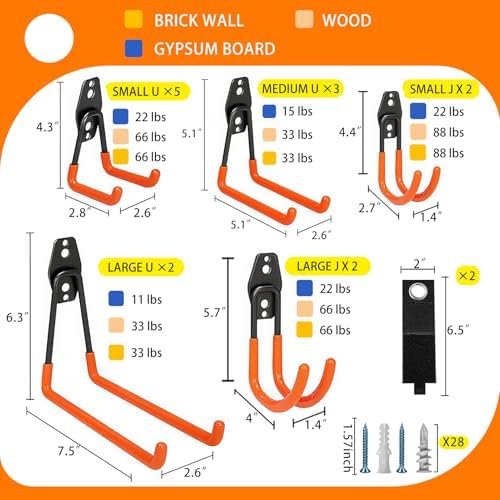 KOFANI Heavy Duty Steel Hooks-16PK Orange Wall Mount Garage Storage Hangers - Image 2