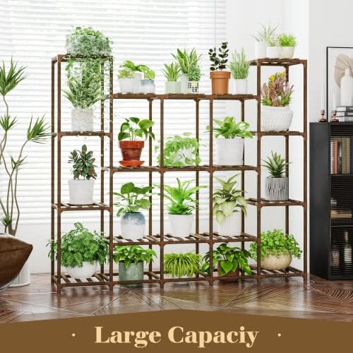 Bamworld Large Plant Shelf Indoor Plant Shelf Outdoor Tall Wood Plant Holder for Living Room Multiple Plants Patio Balcony Garden 17 Pots - Image 6