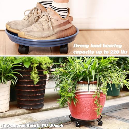 6 Packs Plant Caddy with Wheels 11.8" Plastic Rolling Plant Dolly Coasters Heavy-duty Wheeled Planter Mover Rollers Indoor Outdoor Wheeled Flower Pot Base Saucers with Casters, Black - Image 6
