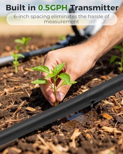 1/4" Drip Irrigation Tubing with 6" Emitter Spacing, (500 Ft Roll) Hydroponics Dripline with Built-in 0.5 GPH Dripper, Drip Line for Irrigation, Garden Beds and Greenhouses (Black) - Image 5