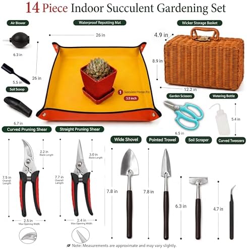 Succulent Tools w/Basket & Repotting Mat, Indoor Plant Care Gift for Women - Image 2