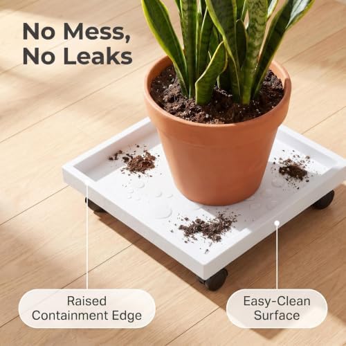14.2 Inch Square Rolling Plant Caddy Saucer with Wheels, Heavy Duty Wheeled Planter Stand for Potted Plant, Coaster Roller Base Tray with Casters, Flower Pot Dolly Holder for Indoor Outdoor - Image 2