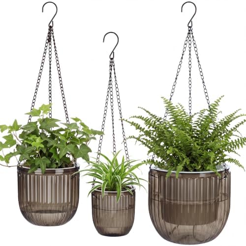 3 Pcs 8.3'' 6.5'' 4.5'' Hanging Self Watering Pot for Indoor Plant, Gray by Maxcheck