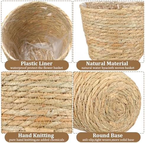 AceOrbit 12 Pcs Wicker Plant Basket Bulk with Liners Woven Planter Baskets Bulk for Indoor Outdoor Seagrass Plants Woven Wicker Baskets for Flower Pots Cover and Room Decor (Medium,Rustic) - Image 4
