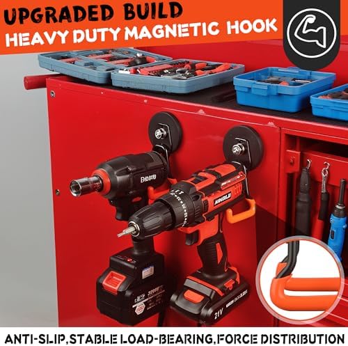 ULIBERMAGNET New Upgraded Heavy Duty Magnetic Garage Hooks,6 Pack Strong Large Magnet Hooks for Power Drill,Garden Tools,Hose,Pegboard,Garage, Workshop,Magnetic Storage Hook for Hanging(Orange) - Image 5