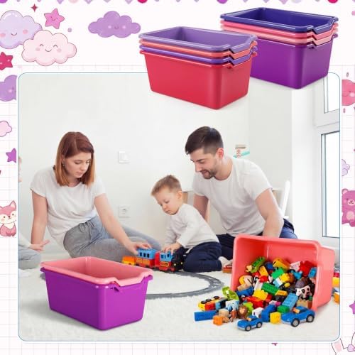 Dandat 32 Pcs Cubby Bins for Classroom Plastic Book Bins,Pink Series - Image 5
