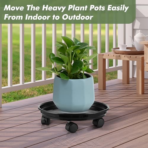 6 Packs Plant Caddy with Wheels 12" Plastic Rolling Plant Stands Heavy-Duty Plant Dolly with Casters Indoor Outdoor Plant Roller Base Plant Pot Saucers on Wheels Planter Mover, White - Image 6