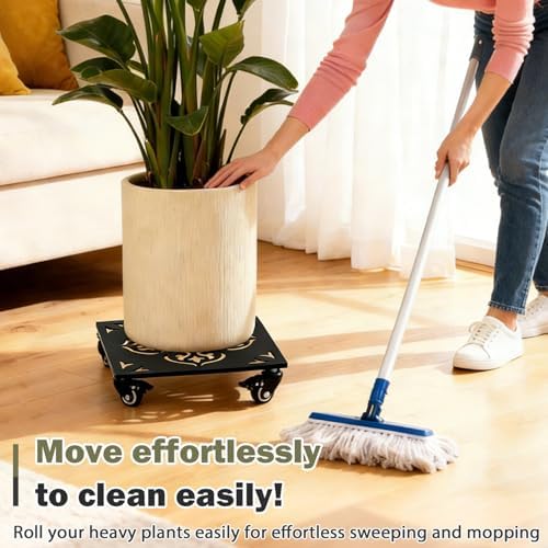 1 Pack Large Square Metal Plant Caddy with Wheels 12 Inches Heavy-duty Rolling Plant Stands with Casters Wheeled Flower Pot Mover Rollers Rust-proof Iron Planter Dolly Coasters Indoor Outdoor Use - Image 6