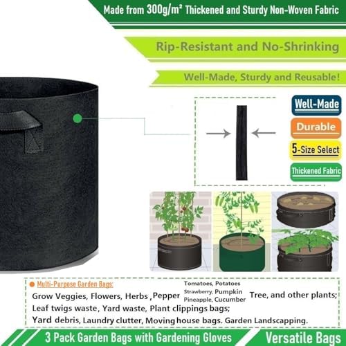 3-Pack 40 Gallon Thickened Plant Grow Bags Large (28x16 in) Heavy Duty Garden Bag Fabric Plant Pots for Potato,Tomato Planter,Herbs Veggies Planting,Flower Pots,Barrel Planter,Leaf Bag,Yard Waste Bags - Image 5
