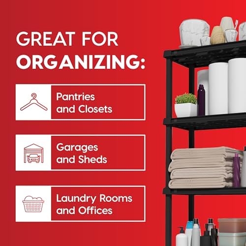IRIS USA 4-Shelf Light Duty Plastic Storage Shelves, 200lb Capacity, 48" H x 24" W x 12" D, Medium Modular Shelving Unit Storage Organizer for Bathroom, Laundry, Garage & Home, Storage Rack - Black - Image 5