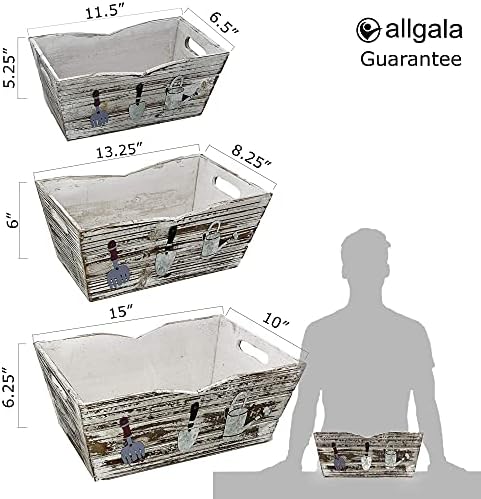 allgala HD88341 3-PC set Wooden Boxes Planter Trough for flower pots - Indoor Outdoor decoration Storage Display Boxes (Style 4) - Image 2