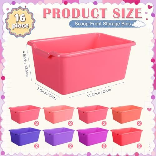 Dandat 32 Pcs Cubby Bins for Classroom Plastic Book Bins,Pink Series - Image 2