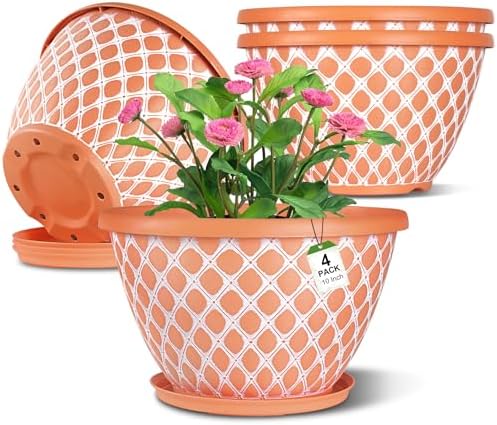 Nooulap 10 Inch Flower Pots Outdoor Indoor, 4 Pack by Nooulap