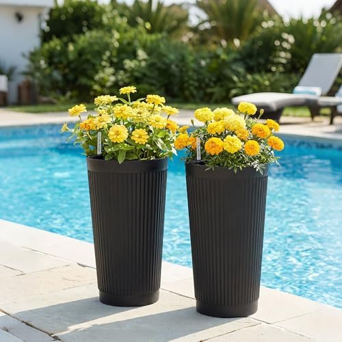 TUYOHW Set of 2 Large Round Tall Planter for Indoor or Outdoor 24" Flower Pots for Porch, Patio, Backyard, Large Planters for Outdoor Indoor Plants - Image 4