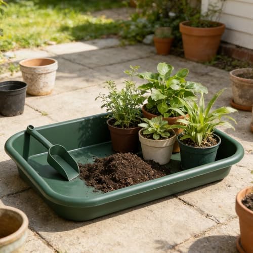 Rainmae 2 Set Garden Tidy Trays with Shovels, Large Potting Tray for Seeding, Mixing Soil and Repotting, One-Piece Gardening Tray for Succulents, Cactus and Indoor Plants, 23 x 13.6 x 4.5 Inch, Green - Image 7