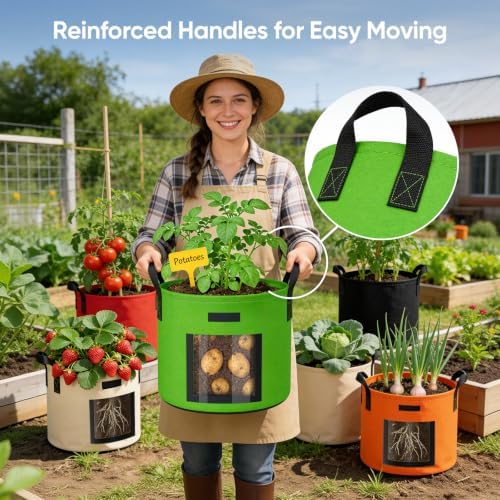 20 Gallon Potato Grow Bags: 5 Pack Colorful Gardening Supplies Fabric Pots - Image 6
