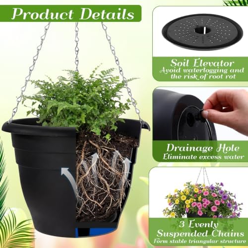10 Pack Plastic Hanging Planter Bulk 10 inch Black Hanging Baskets - Image 3