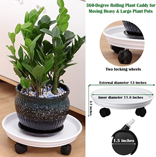 6 Packs Plant Caddy with Wheels 12" Plastic Rolling Plant Stands Heavy-Duty Plant Dolly with Casters Indoor Outdoor Plant Roller Base Plant Pot Saucers on Wheels Planter Mover, White - Image 3