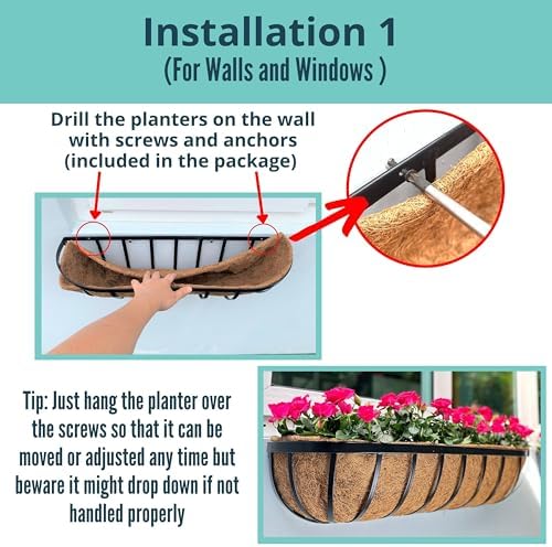 LaLaGreen Flower Wall Planter (24 in, 4 Pack) Black Coco Liner Window Box - Image 3