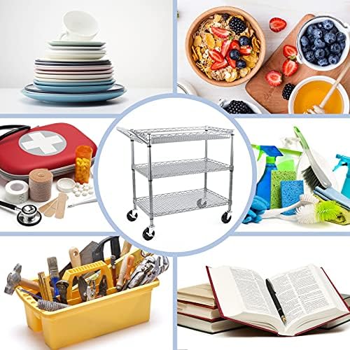 WDT Heavy Duty 3 Tier Utility Cart,Wire Rolling Carts with Wheels, Commercial Grade Service Cart with Shelving Liners and Handle Bar Metal Carts for Kitchen Office Hardware - Image 6