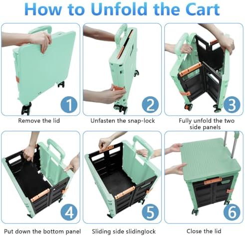 FELICON SELORSS Foldable Utility Cart Folding Portable Rolling Crate-Green - Image 4