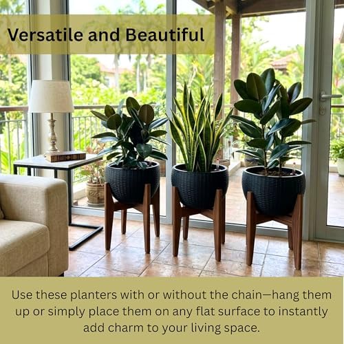 LaLaGreen Indoor Hanging Planters (11in, 3 Pack) Self-Watering Flower Pots - Image 4