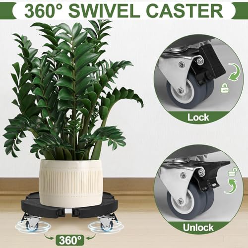 Plant Caddy Stand with 360° Wheels Adjustable 15-22 Inch Rolling Plant Stand Heavy Duty Large Plant Cart Dolly with Casters 440lbs Capacity for Large Planter, Garden Pot, Flower Pot, Black, 1 Pack - Image 4