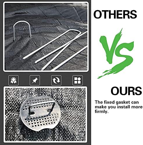 50Pcs Garden Stakes Staples + 50Pcs Gasket, Bakulyor 6 Inch Lawn Landscape Staples 11 Gauge U Shaped Galvanized Landscape Pins, Heavy Duty Yard Ground Pin for Weed Barrier Sod Fabric Decorations - 6" - Image 7