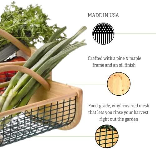 Gardener's Supply Company Garden Harvest Basket | Versatile Gardening & Vegetables Gathering Hod | Natural Smooth Pine - Maple Frame & Coated Mesh | 16"L x 9"W x 7"H - Small - Image 4