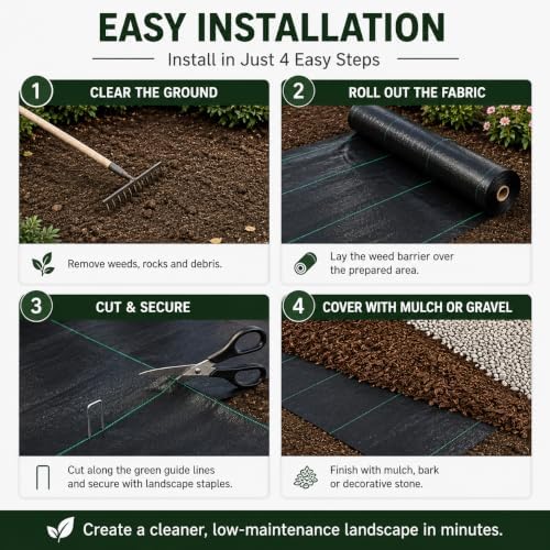6FTx300FT Weed Barrier Landscape Fabric Heavy Duty 5oz Pro Ground Cover Mat - Image 7