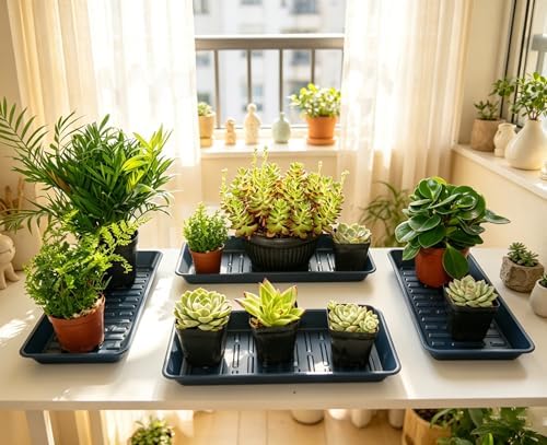 4 Pack Rectangular Plant Saucer 16 Inch, Heavy Duty Plastic Drip Trays for Pots, Windowsill Planter, Indoor Outdoor, 7.0 x 16.1 Inches, Blue - Image 3