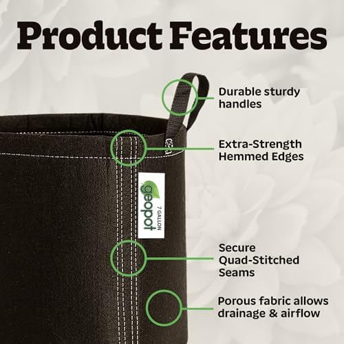 GeoPot 7 Gallon Fabric Grow Bags with Handles - 5-Pack - Black - Indoor/Outdoor - Aerated Fabric Pots for Vegetables, Herbs, Flowers & Houseplants - Image 5