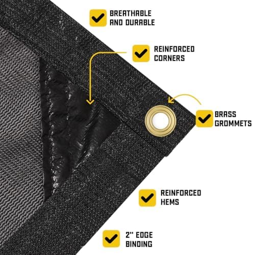 Core Tarps 60% Black Shade Cloth with Grommets - 16 X 20 FT Heavy Duty Mesh Tarp - Sun Shade Cloth for Garden Vegetables Plants Greenhouse Outdoors Backyard Fences Dump Trucks Patio Mesh Shade Tarp - Image 3