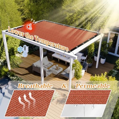 Shade&Beyond Customized Size 6' X 16' Shade Cloth with Grommets, 90% UV Protection UV Protection Mesh Tarp Sun Screens for Patio GN01, Rust Red - Image 2