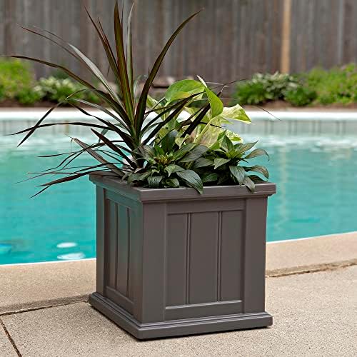 Mayne Cape Cod 14in Square Planter - Graphite Grey - 14in x 14in x 14in - Polyethylene - Built-in Water Reservoir (4836-GRG) - Image 3
