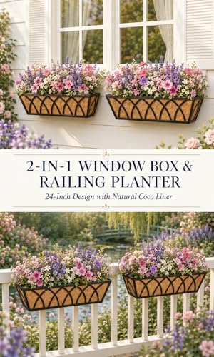 Y&M 4pcs 24 Inch Planter, Metal Window Boxes with Coco Liner, Indoor Outdoor Hanging Flower Planter for Garden, Lawn, Balcony, Porch, Fence, Patio Rail - Image 2